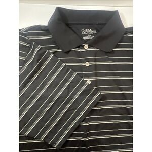 PGA Tour Polo Shirt Mens L‎ Large Black/White Striped Golf